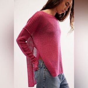 RARE NWT Free People Wednesday Open Knit Cashmere Sweater in Pink Peacock XS